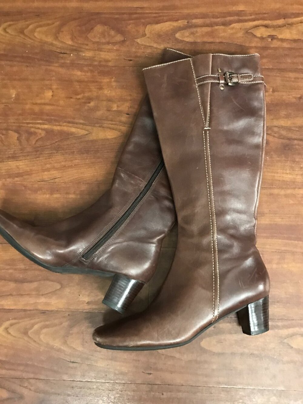 ECCO Bremen Womens 8.5 EU 39 Tall Brown Leather Side Zip Buckle Knee High Boots